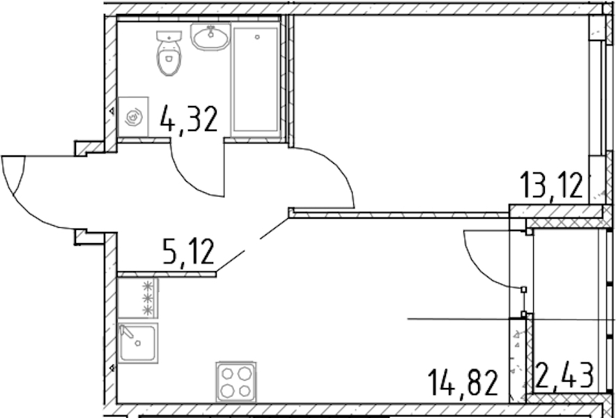 1-комнатная квартира 37.38 м², 17/17 эт., ЖК «Город Первых»